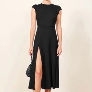 Petite Small, Reformation black dress.